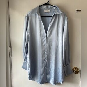 ASOS | SIZE 8 | PETITE SLOUCHY SATIN PLUNGE SHIRT MINIDRESS ICE BLUE